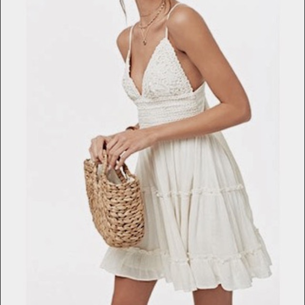 Ivory Crochet Mini Dress Medium